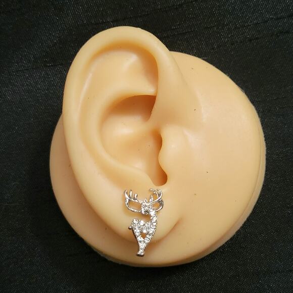 Reindeer shaped crydtal silver tone Christmas post earrings - Picture 2 of 2